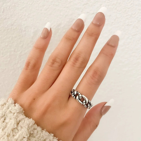 925 Sterling Silver Chunky Ring Curb Chain Ring Thick Wide Ring Band Bold Ring - Picture 3 of 6